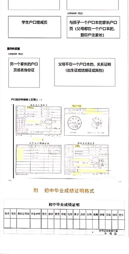 戶口簿和初中畢業證復印模板